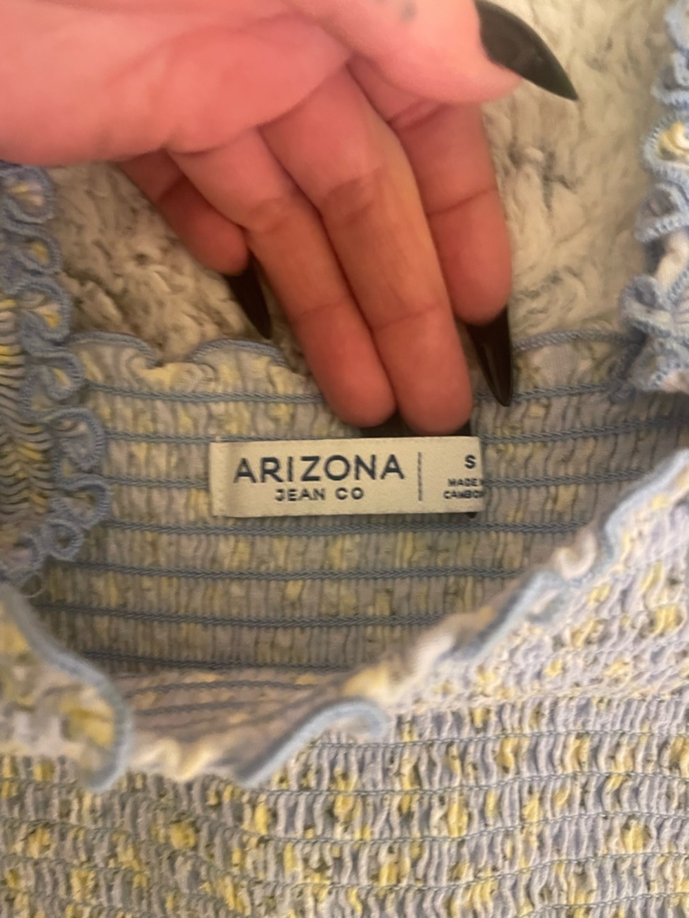 Arizona Jean Company Light Blue Smocked Tank with Yellow Floral Detail Cotton - Picture 7 of 13